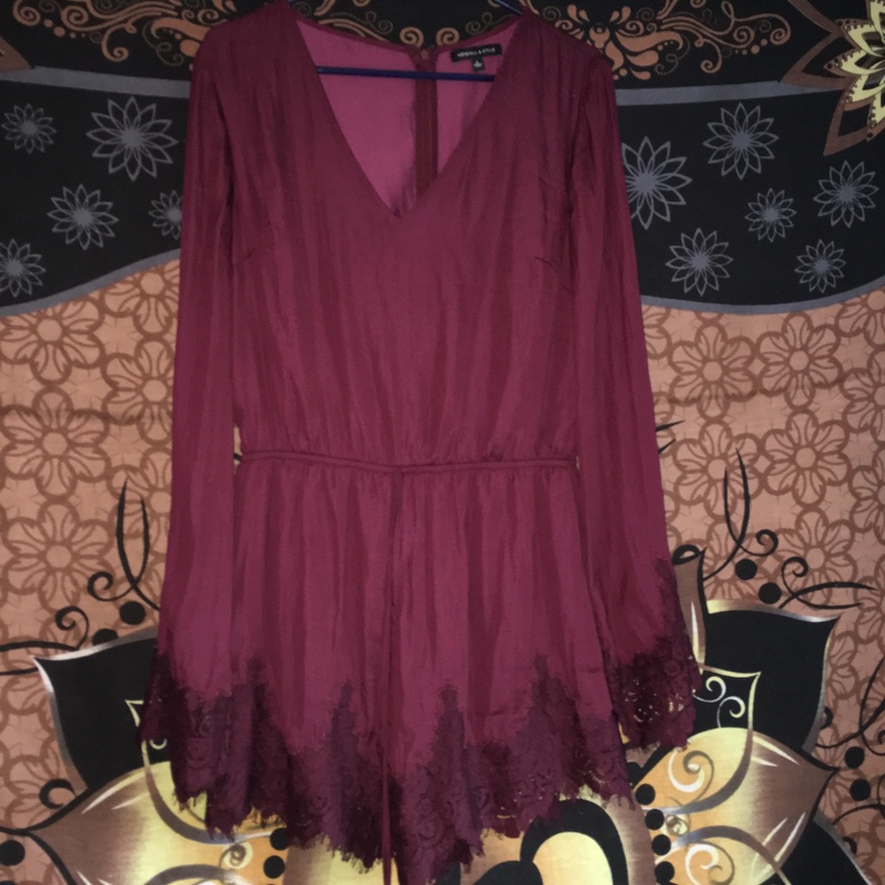 Kendall & Kylie Burgundy Long Sleeve Lace Romper